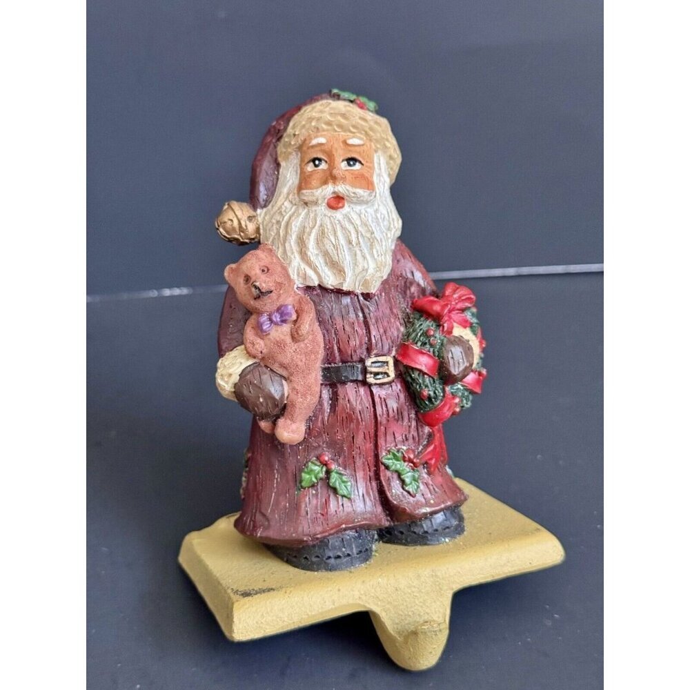 Vintage Cast Iron Christmas Stocking Holder Santa Claus Wreath Old World Decor